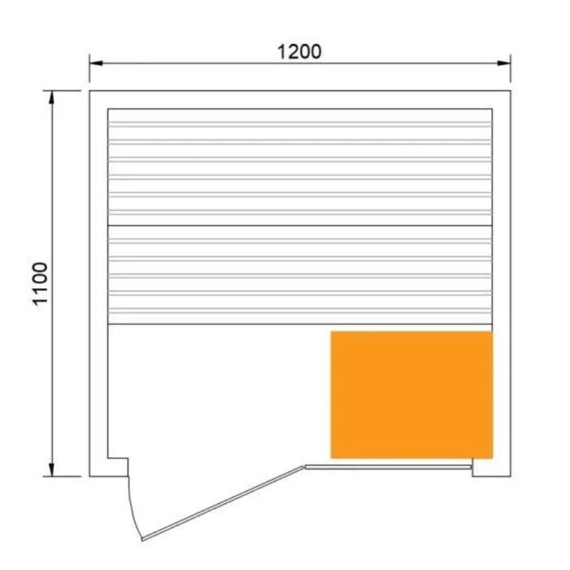CenturaHeat Traditional Steam Indoor Sauna - 2 - 3 Person Floorplan