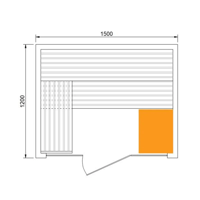 CenturaHeat Traditional Steam Indoor Sauna - 3 - 4 Person Floorplan