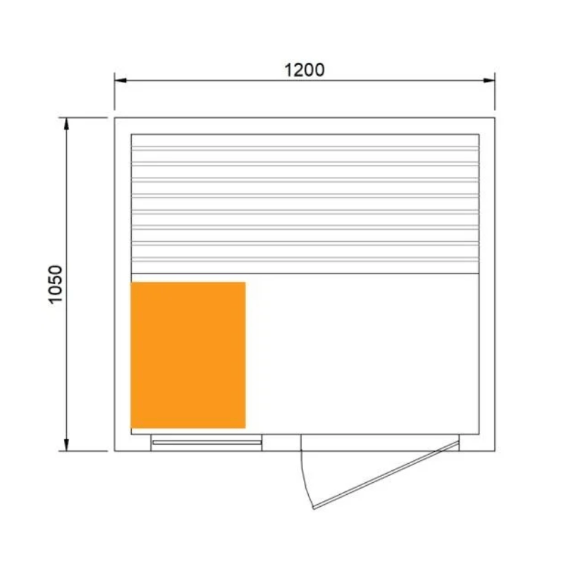 CenturaHeat Traditional Steam Indoor Sauna - Up to 2 people Standard Design Floorplan