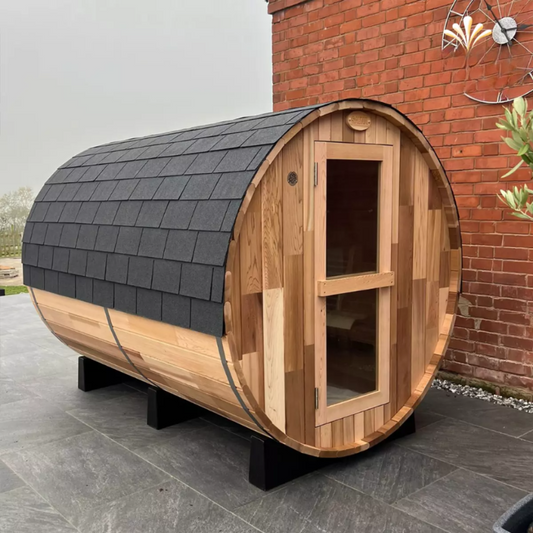 Fonteyn Barrel Sauna Rustic Full Image Garden Assembled 1