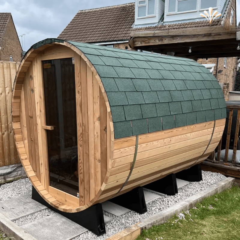 Fonteyn Barrel Sauna Rustic Full Image Garden Assembled 2