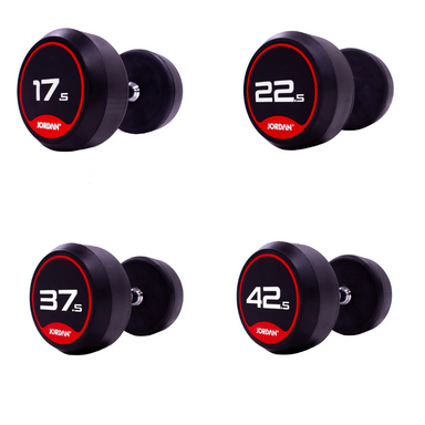 JORDAN Rubber Dumbbells in Red - 17.5, 22.5, 37.5, 42.5kg