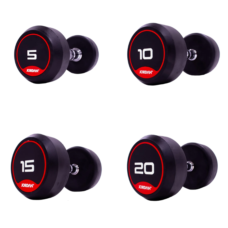 JORDAN Rubber Dumbbells in Red - 5, 10, 15, 20 kg