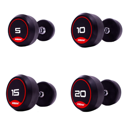 JORDAN Rubber Dumbbells in Red - 5, 10, 15, 20 kg