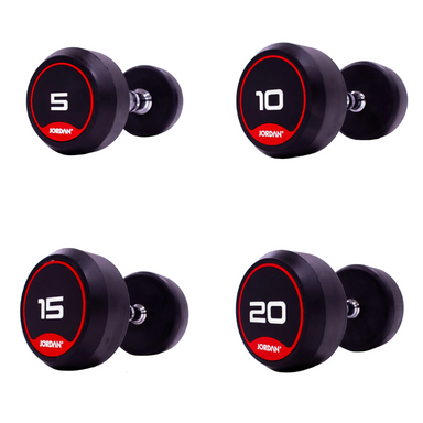 JORDAN Rubber Dumbbells in Red - 5, 10, 15, 20 kg