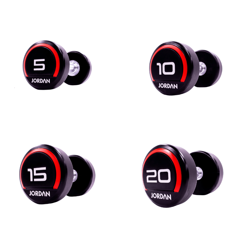 JORDAN Urethane Dumbbells in Red - 5, 10, 15, 20 kg