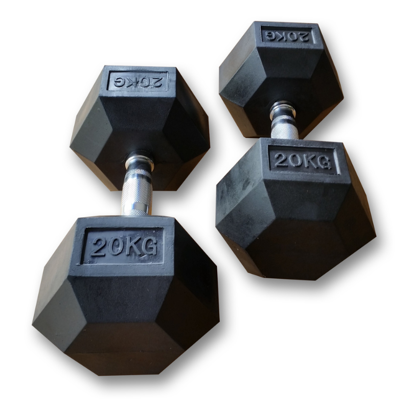 MYO Strength Hex Rubber Dumbbells - 20 kg Set